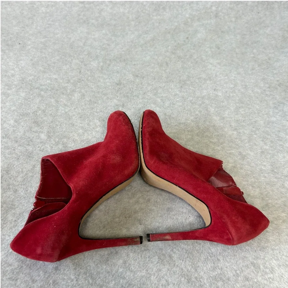 Red Suede Ankle Booties Heels‎ Stiletto Heel Pointed Toe Party Shoes Womens 7.5